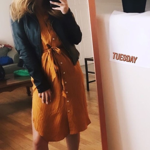 Orange Striped Midi Button-Up Dress - Picture 4 of 4